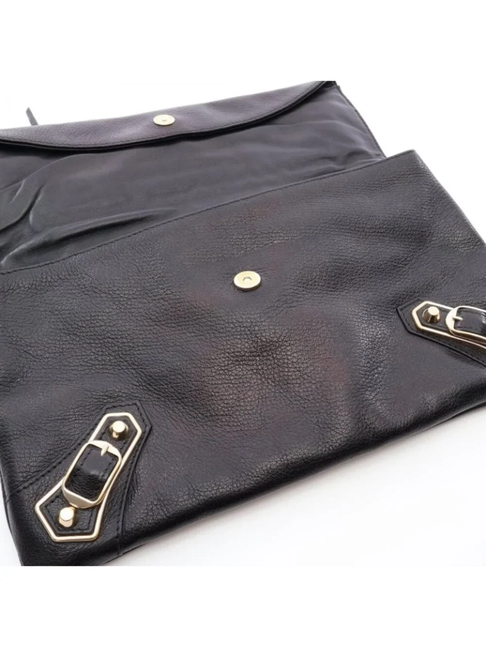 Balenciaga Clutch Classic Envelope Black Leather Metallic Edge
